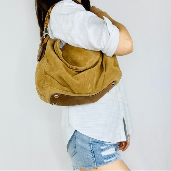 Massimo Dutti Handbags - Massimo Dutti Suede Satchel with Woven Handle